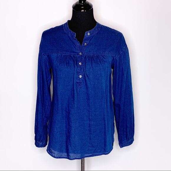 J Crew dark blue chambray popover button top size 2 - Picture 1 of 12